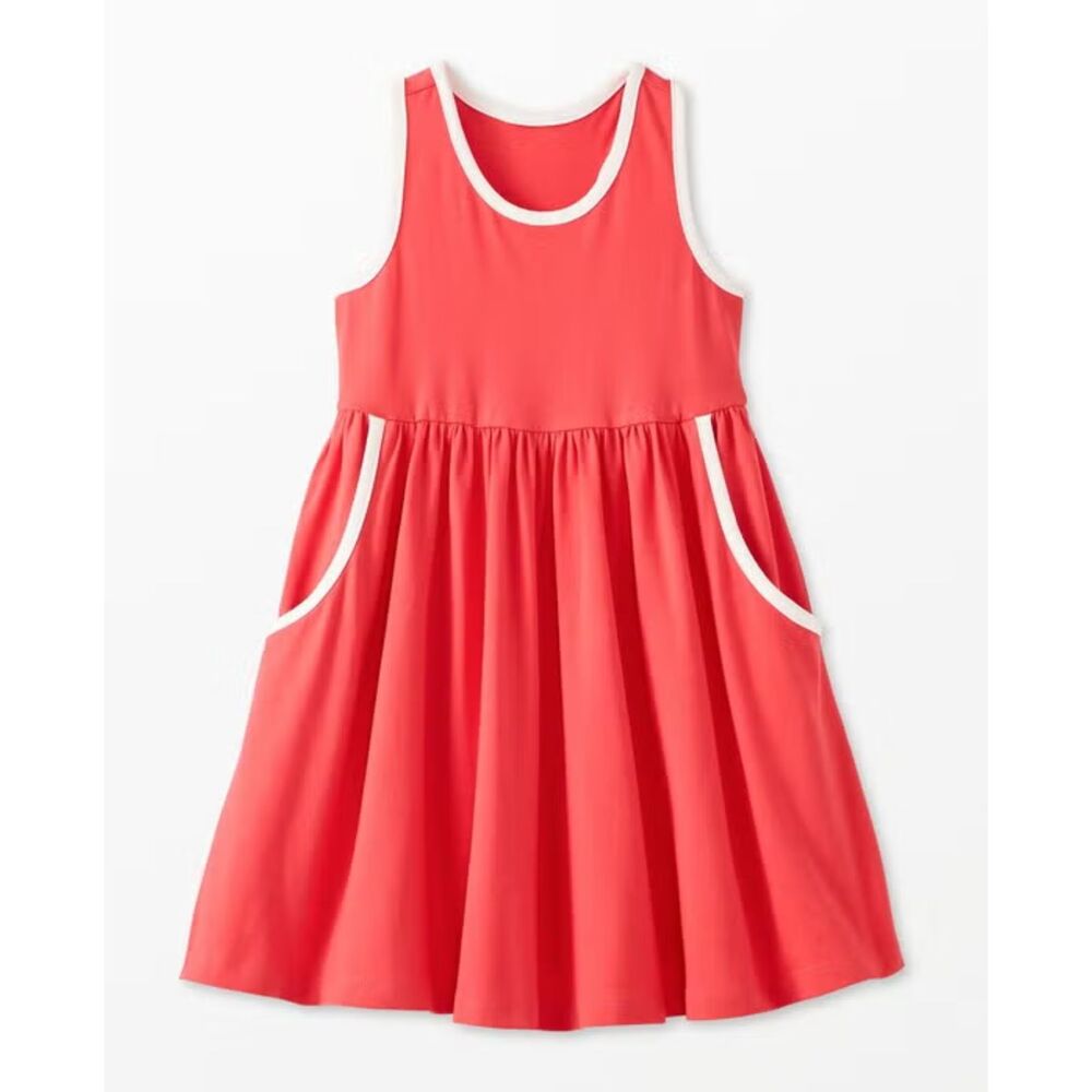 Girls Hanna Andersson Racerback Skater Dress with Pockets Luminous Coral 6-7 120